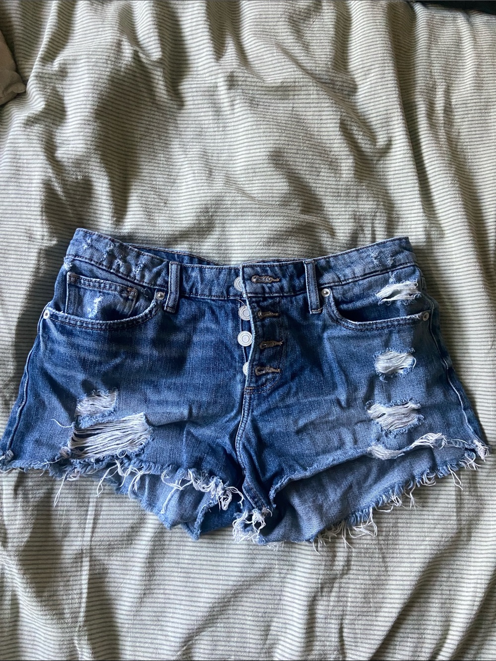 Lucky Brand Distressed Dark Blue Denim Shortalls